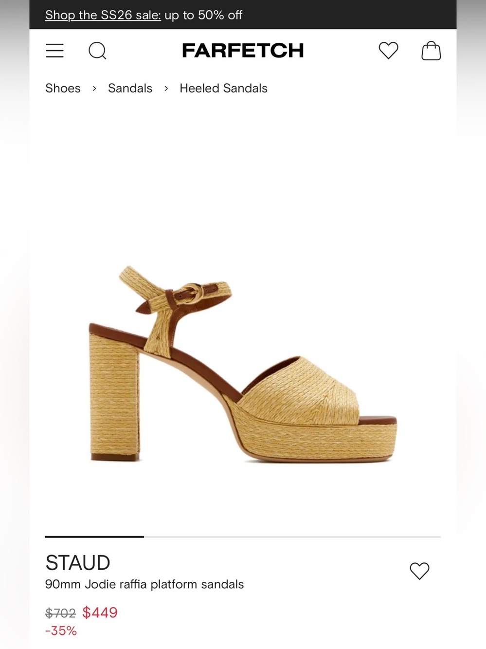 Brand New STAUD 90mm Jodie raffia platform sandals SZ 8 / 38